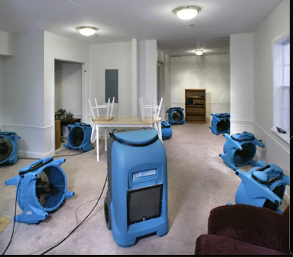 Air movers and dehumidifier setup for Water Damage Restoration in Groveport