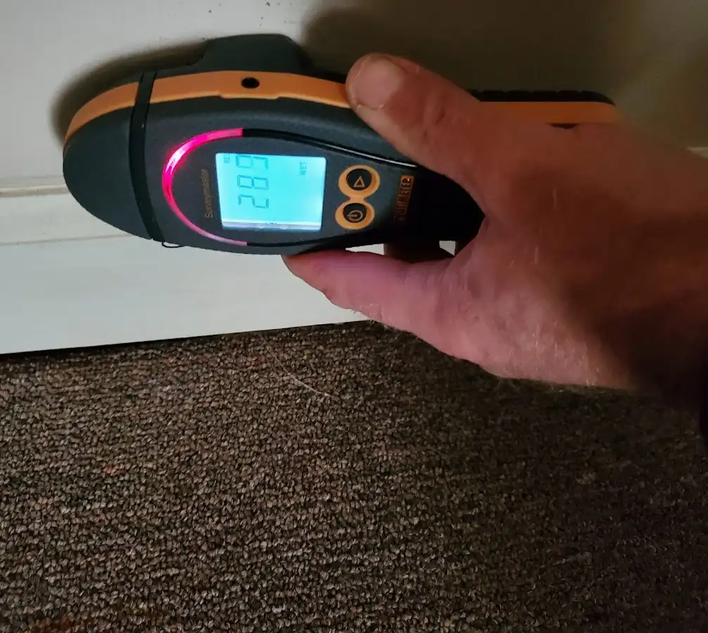 Moisture detection at baseboard during Storm Damage Restoration in Groveport